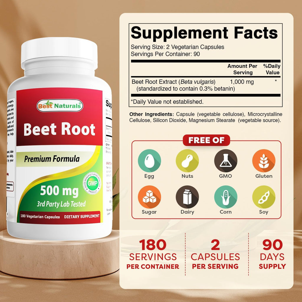 Best Naturals Beet Root Powder 500 mg, 180 Capsules