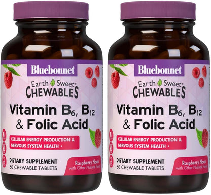 Bluebonnet Nutrition EarthSweet Vitamin B6, B12 plus Ácido Fólico Comprimidos Masticables - 60 Comprimidos, Sabor Frambuesa – Image 9