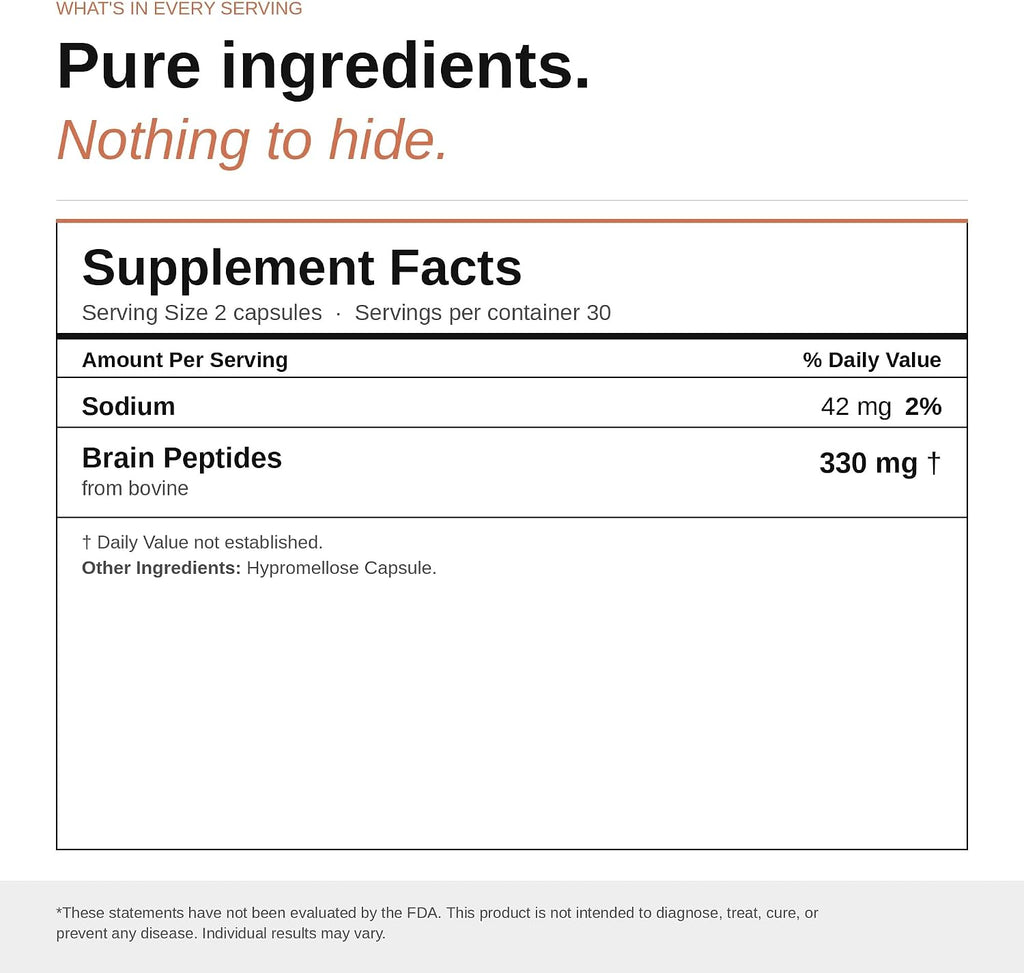 Nootropic Brain Supplement – Péptidos de Cerebro Bovino para Enfoque, Memoria y Claridad Mental – Apoyo Cognitivo Ancestral – Pasto Argentino, Non-GMO – 60 Cápsulas