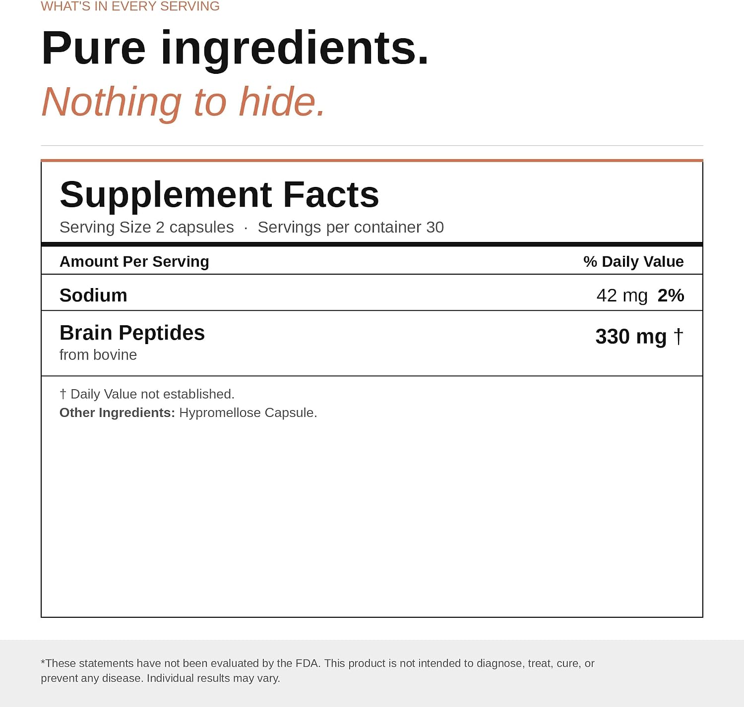 Nootropic Brain Supplement – Péptidos de Cerebro Bovino para Enfoque, Memoria y Claridad Mental – Apoyo Cognitivo Ancestral – Pasto Argentino, Non-GMO – 60 Cápsulas