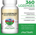 Maxi Health Vitamina B12 con Ácido Fólico y Biotina - 360 Comprimidos Sublinguales Sabor Fresa