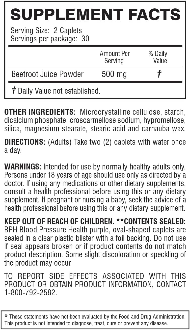 BPH Blood Pressure Health - Complemento Alimenticio con Remolacha, 60 Comprimidos