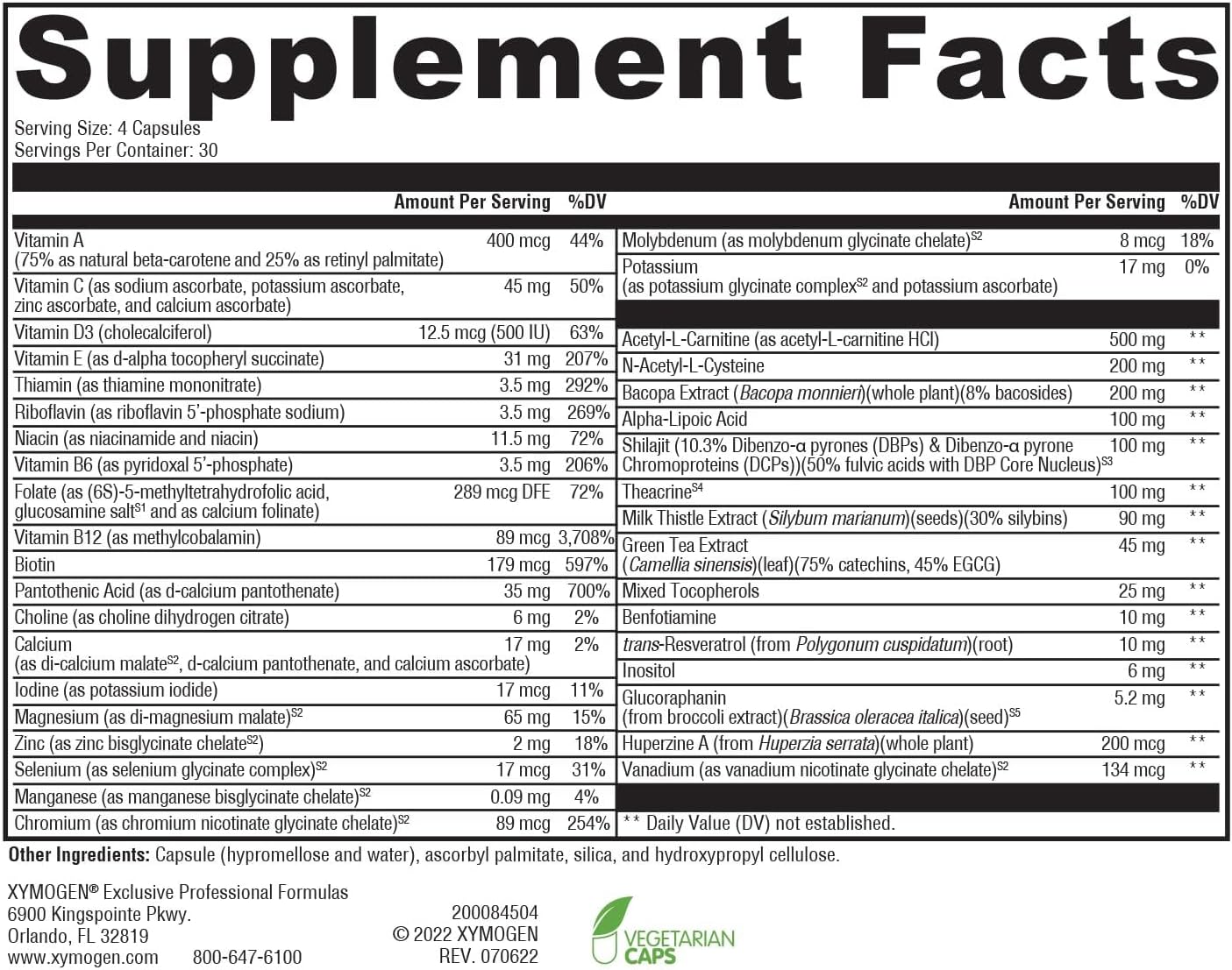 XYMOGEN ActivNutrients Performance - Multivitamínico y Multimineral con Vitaminas B Activas y Minerales Quelados - 120 Cápsulas Vegetarianas
