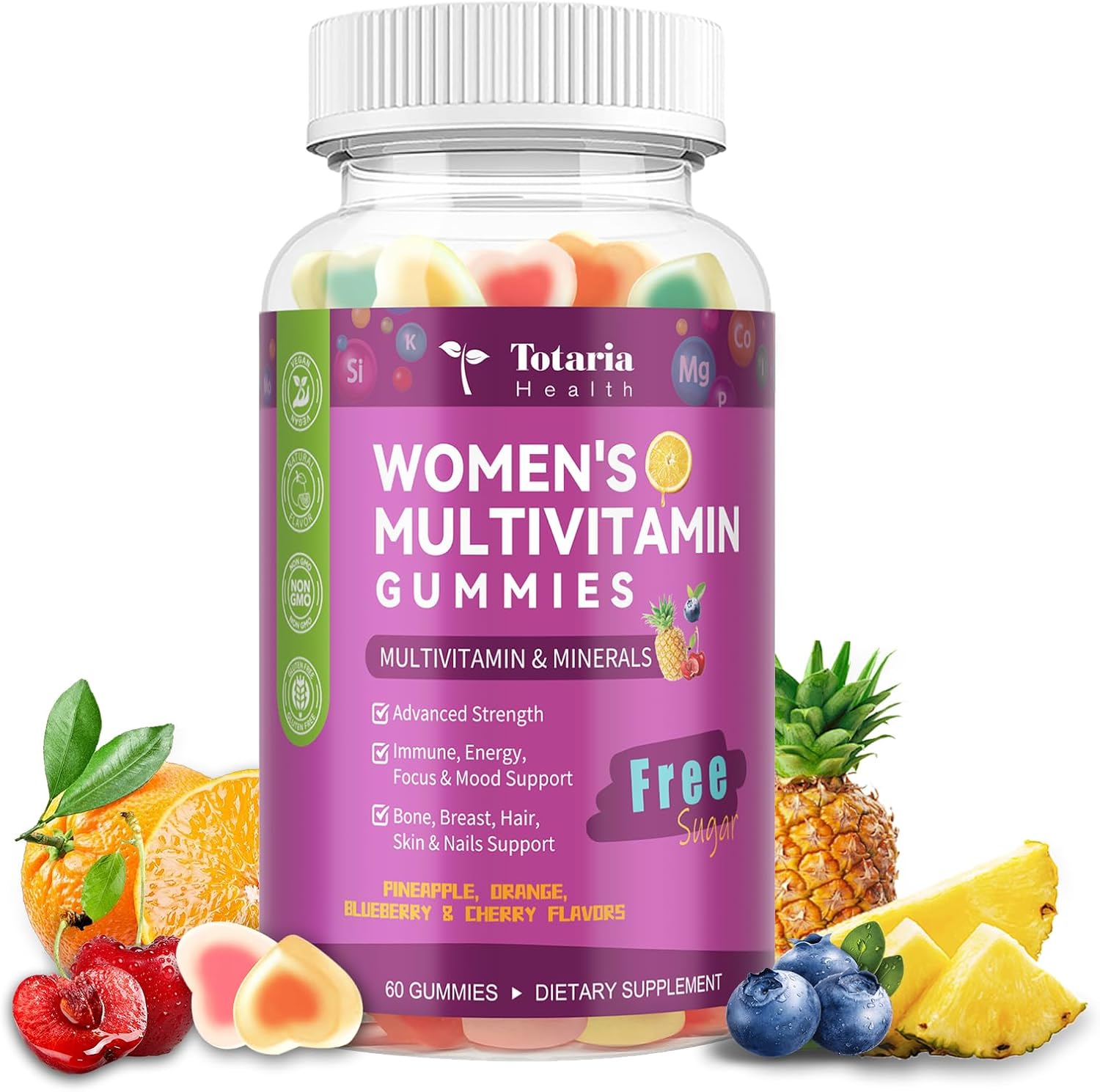 Totaria Multivitamínico para Mujeres sin Azúcar con Hierro – Gomitas con Complejo B, Vitaminas C, D3, K2, para Apoyo Nutricional Diario, Inmunidad y Piel