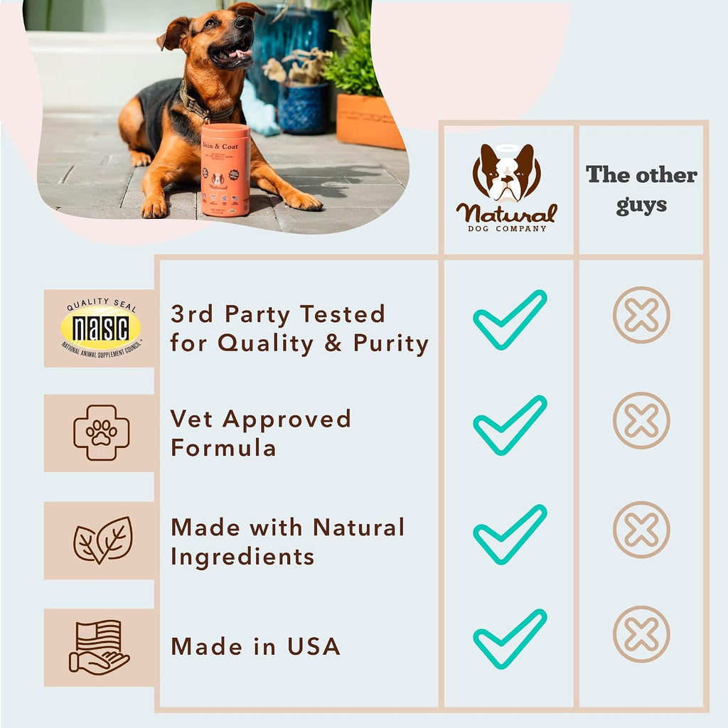 Suplemento Masticable para Perros Piel y Pelaje – Aceite de Salmón Omega 3, Biotina y Vitamina E – 180 unidades