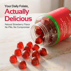 CogniTune Methylfolate Gummies para Niños y Adultos - L-Metilfolato 1000 mcg - Complemento de Folato Activo 5-MTHF - Apoyo MTHFR - Gomitas de Fresa - Sin OGM, Vegano - 60 Unidades