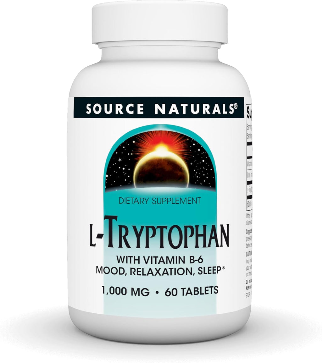 Source Naturals L-Triptófano con Vitamina B-6 - Apoyo al estado de ánimo, relajación y sueño - 1000mg - 60 comprimidos