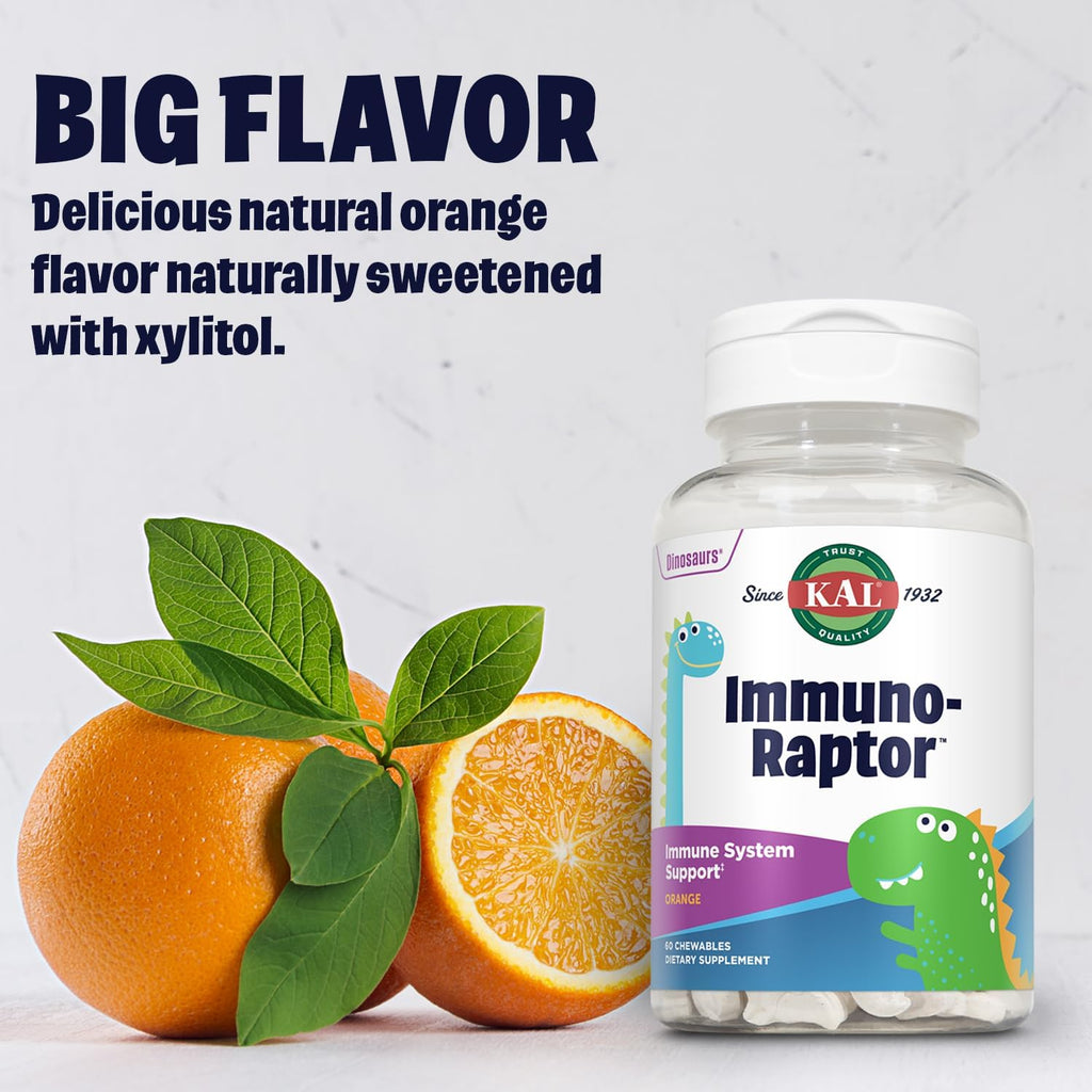 KAL ImmunoRaptor Masticables para el Apoyo Inmunitario de Niños, Sabor Naranja, 60 Unidades