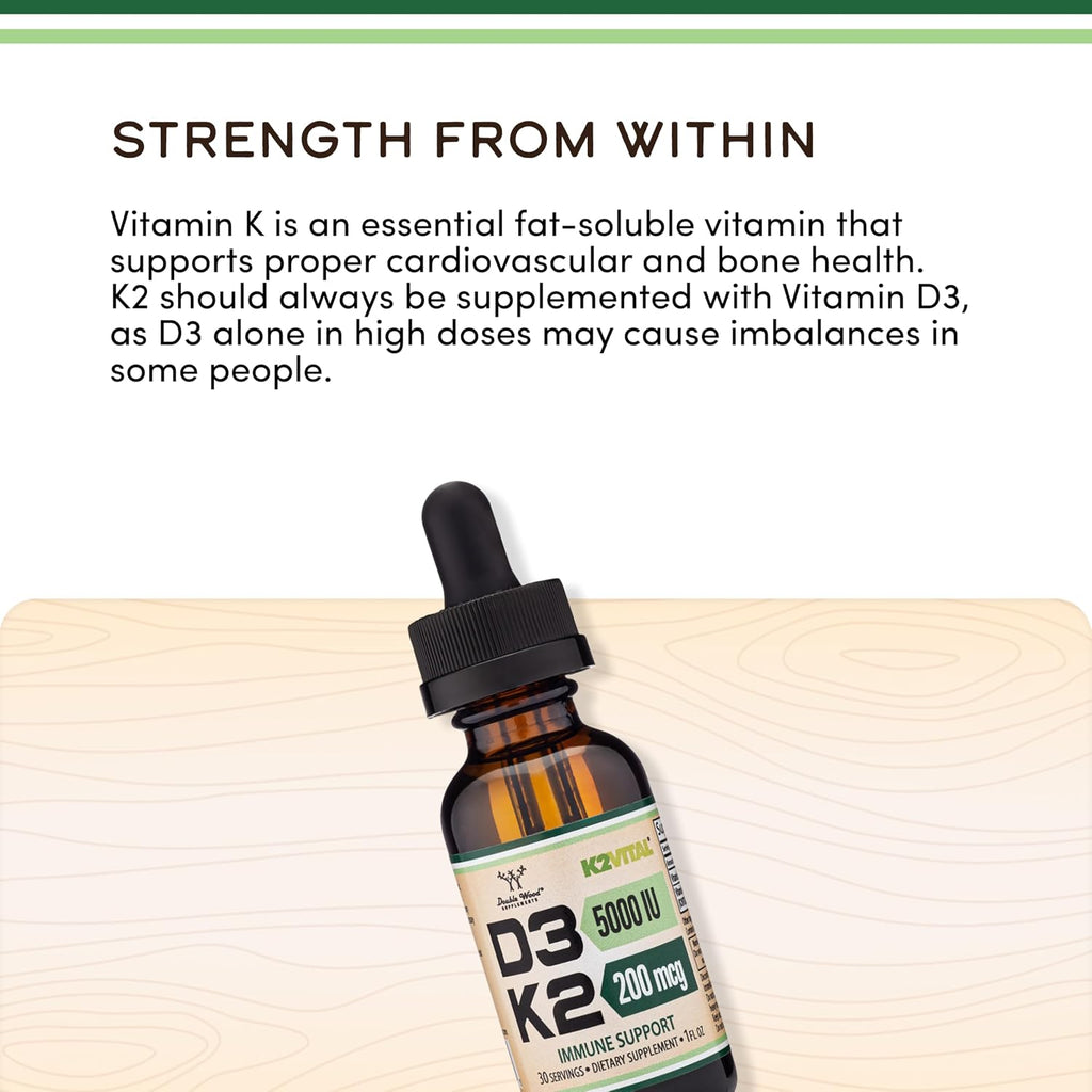 Vitamina D3 K2 5.000 UI Gotas Líquidas con K2Vital MK-7 200 mcg - Double Wood