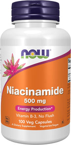 NOW Foods Niacinamida (Vitamina B-3) 500 mg, 100 Cápsulas Vegetales