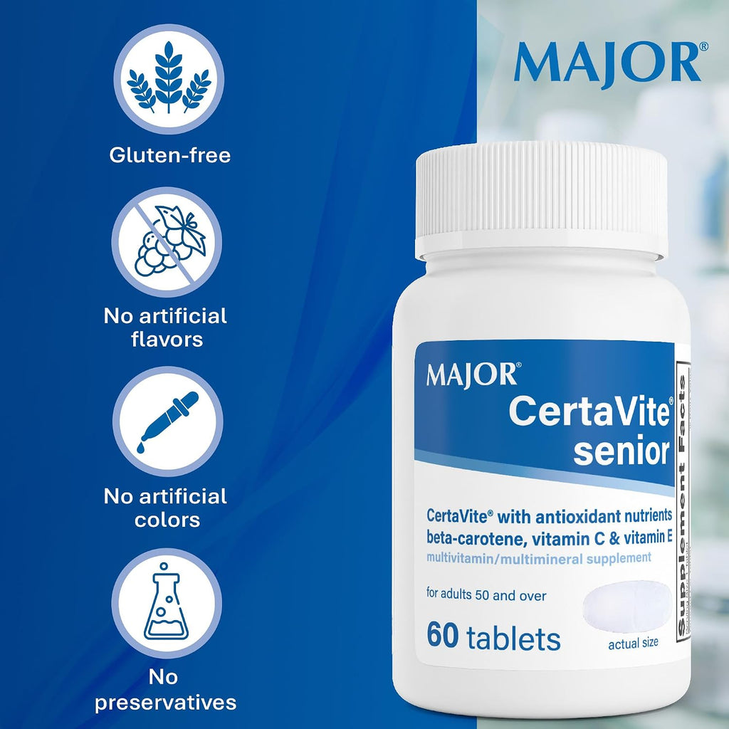 MAJOR CertaVite Multivitamínico sénior con antioxidantes – Multivitamínico para mayores de 50 años, 60 comprimidos