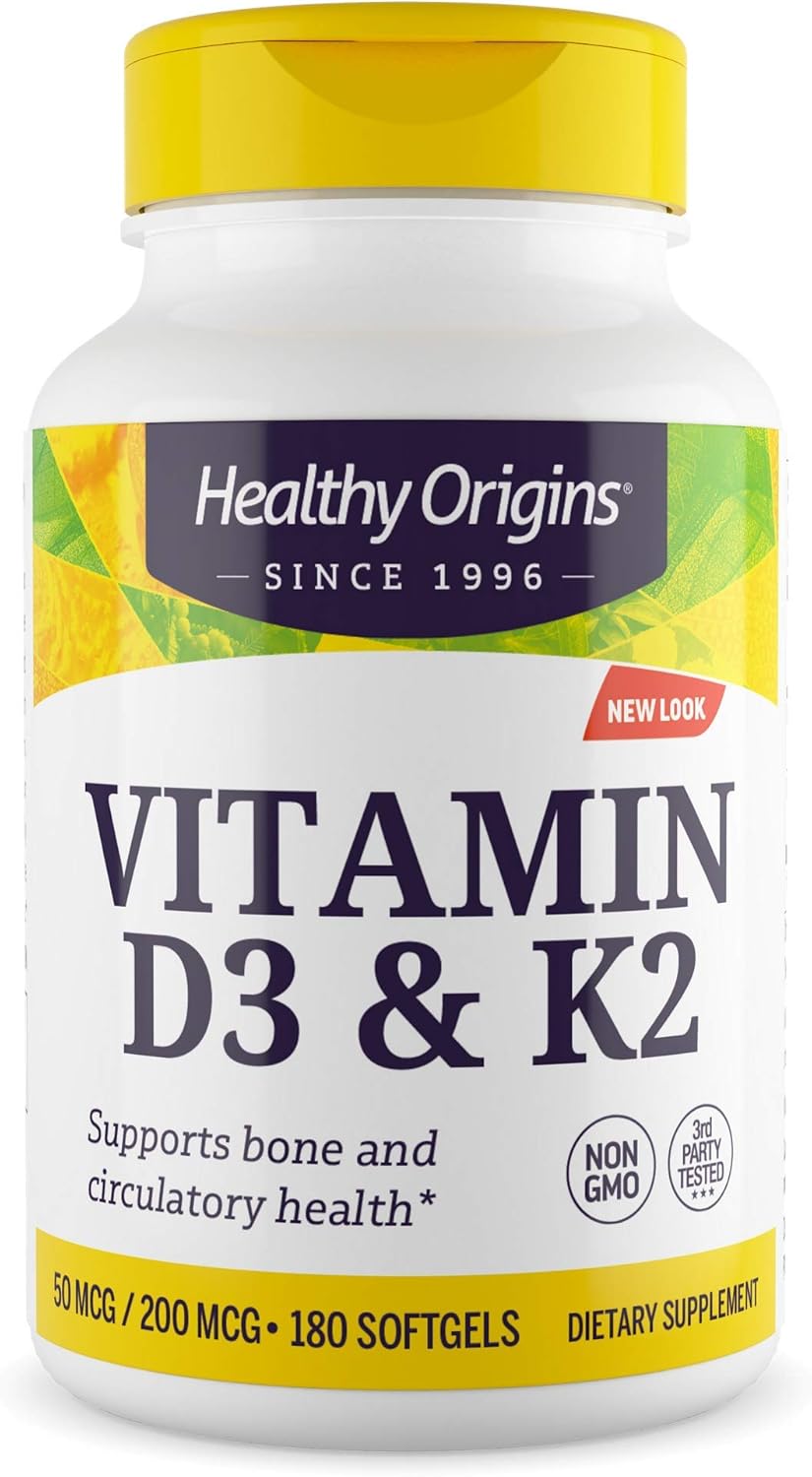 Healthy Origins Vitamina D3 2.000 UI (50 mcg) y Vitamina K2 200 mcg (MK-7), 180 Cápsulas Blandas