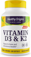 Healthy Origins Vitamina D3 2.000 UI (50 mcg) y Vitamina K2 200 mcg (MK-7), 180 Cápsulas Blandas