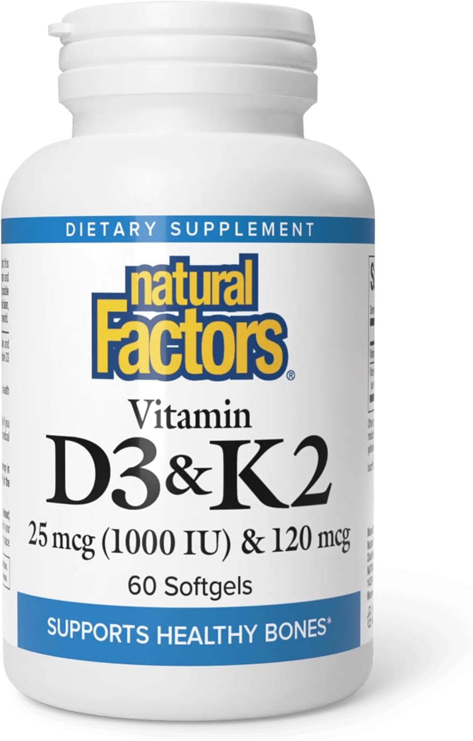 Natural Factors Vitamina D3 y K2 1000 UI + 120 mcg, 60 Cápsulas Blandas