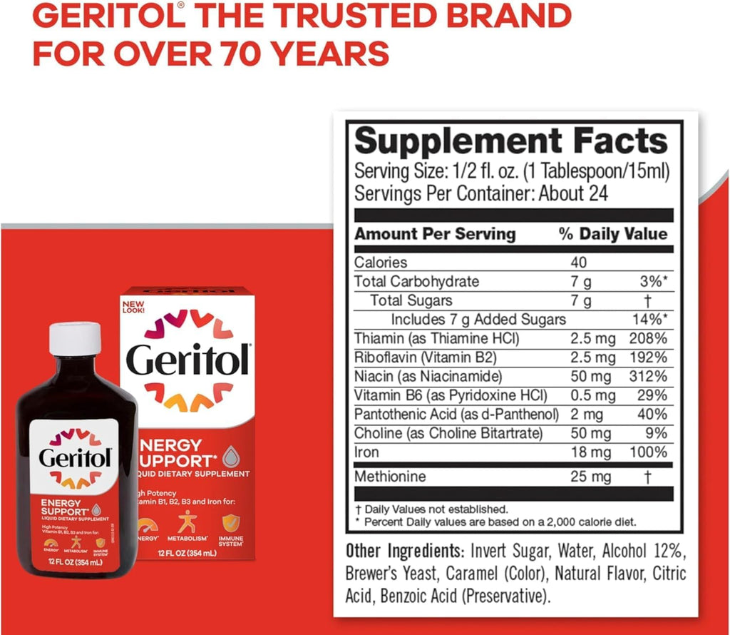 Geritol Liquid B-Vitamin Complex – Energy Support, 355 ml (4-Pack)