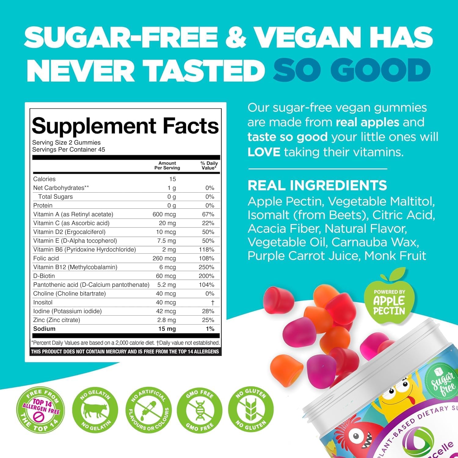Nutracelle NUTRAMIN Multivitamínico para Niños - Sin Azúcar, Sin Alérgenos, 100% Vegano - 90 Gominolas