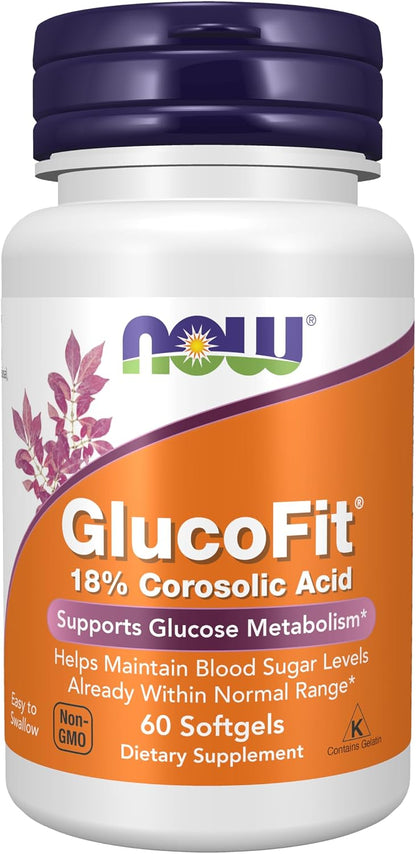 NOW Foods GlucoFit® con Ácido Corosólico al 18%, 60 Cápsulas Blandas – Image 1