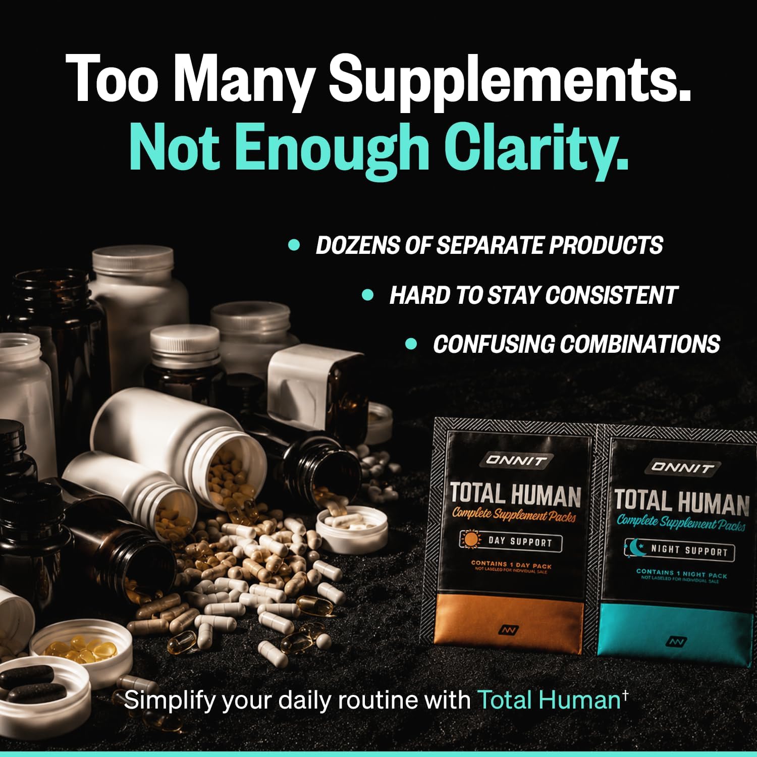 ONNIT Total Human Multivitamínico Diario Completo – Paquetes Día y Noche para Hombres y Mujeres, 60 Paquetes (30 Días)