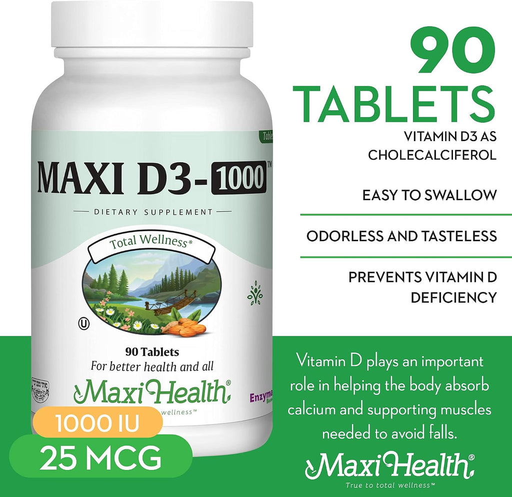 Maxi Health Vitamina D3 1000 UI – 90 Cápsulas Blandas