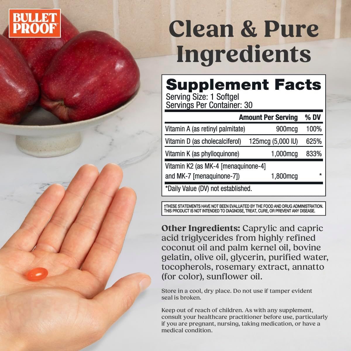 Bulletproof Vitamins A-D-K Softgels, 30 Cápsulas