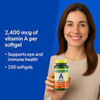 Vitamina A 2400 mcg – 250 Cápsulas Blandas, Suplemento de Retinol de Alta Potencia para Visión y Piel