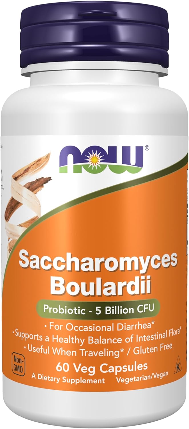NOW Foods Saccharomyces Boulardii Probiótico de 5 mil millones de UFC, 60 cápsulas vegetales