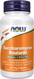 NOW Foods Saccharomyces Boulardii Probiótico de 5 mil millones de UFC, 60 cápsulas vegetales