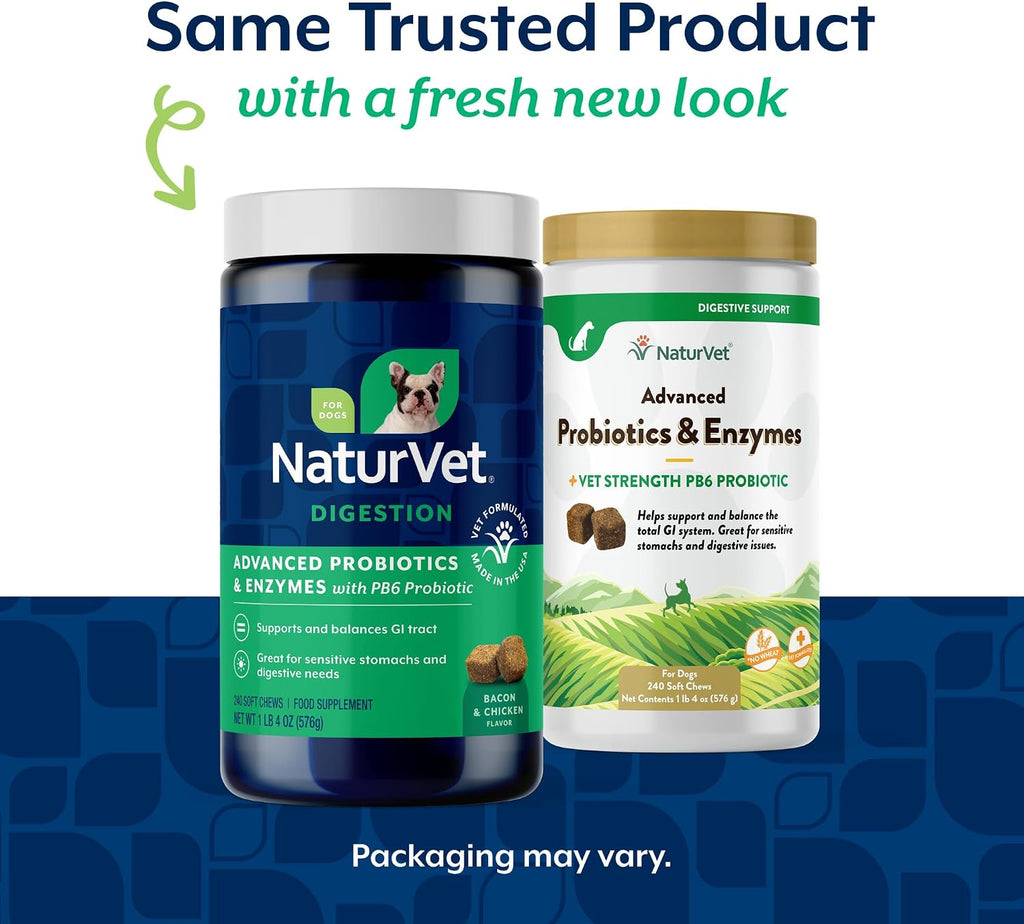 NaturVet Probióticos y Enzimas Avanzados PB6 - Masticables para Perros - Sabor Bacon Ahumado - 240 Unidades