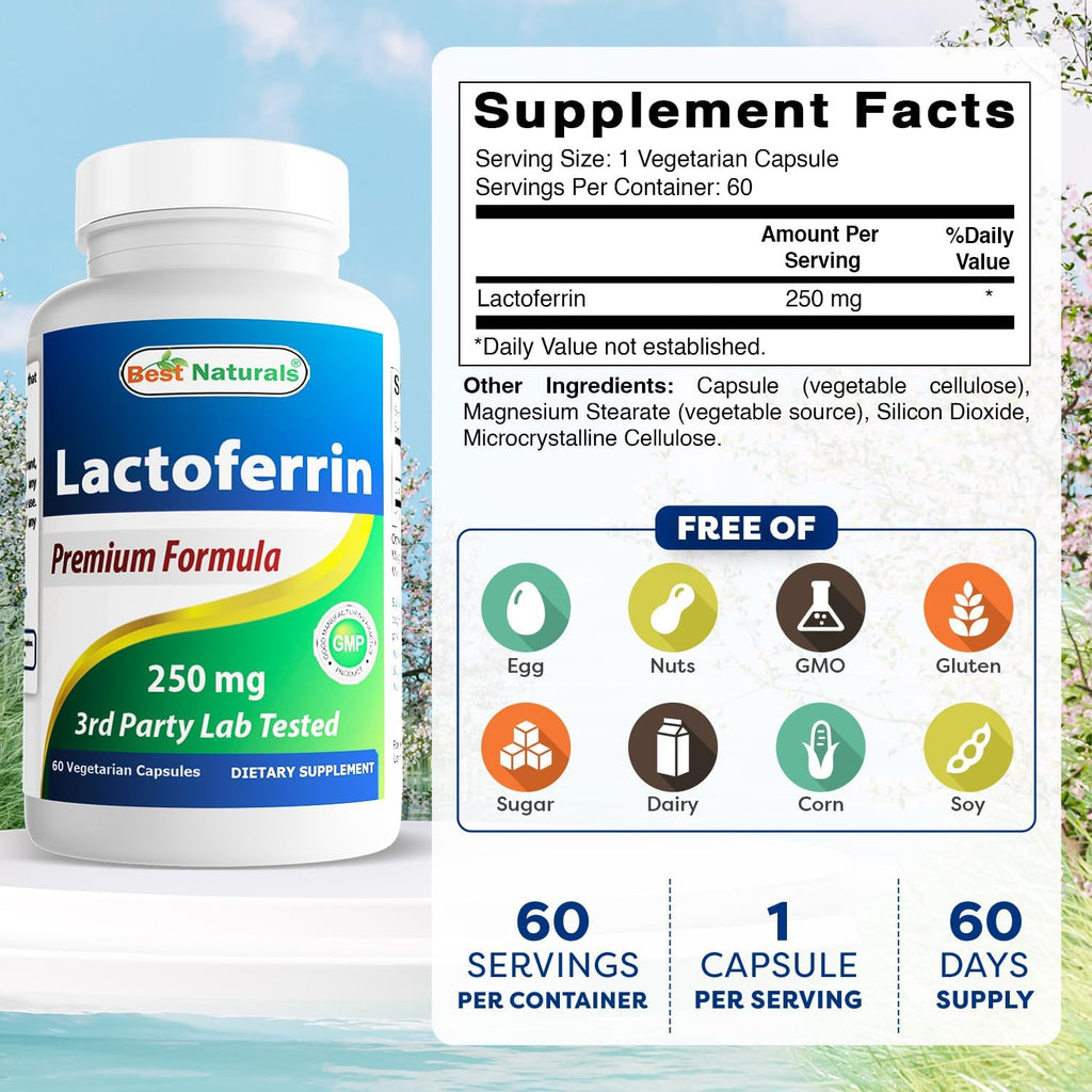 Best Naturals Lactoferrina 250 mg, 60 Cápsulas Vegetales