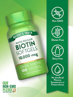 Nature's Truth Biotin 10.000 mcg | Softgels de Liberación Rápida | 100 Unidades | Sin Gluten y No GMO