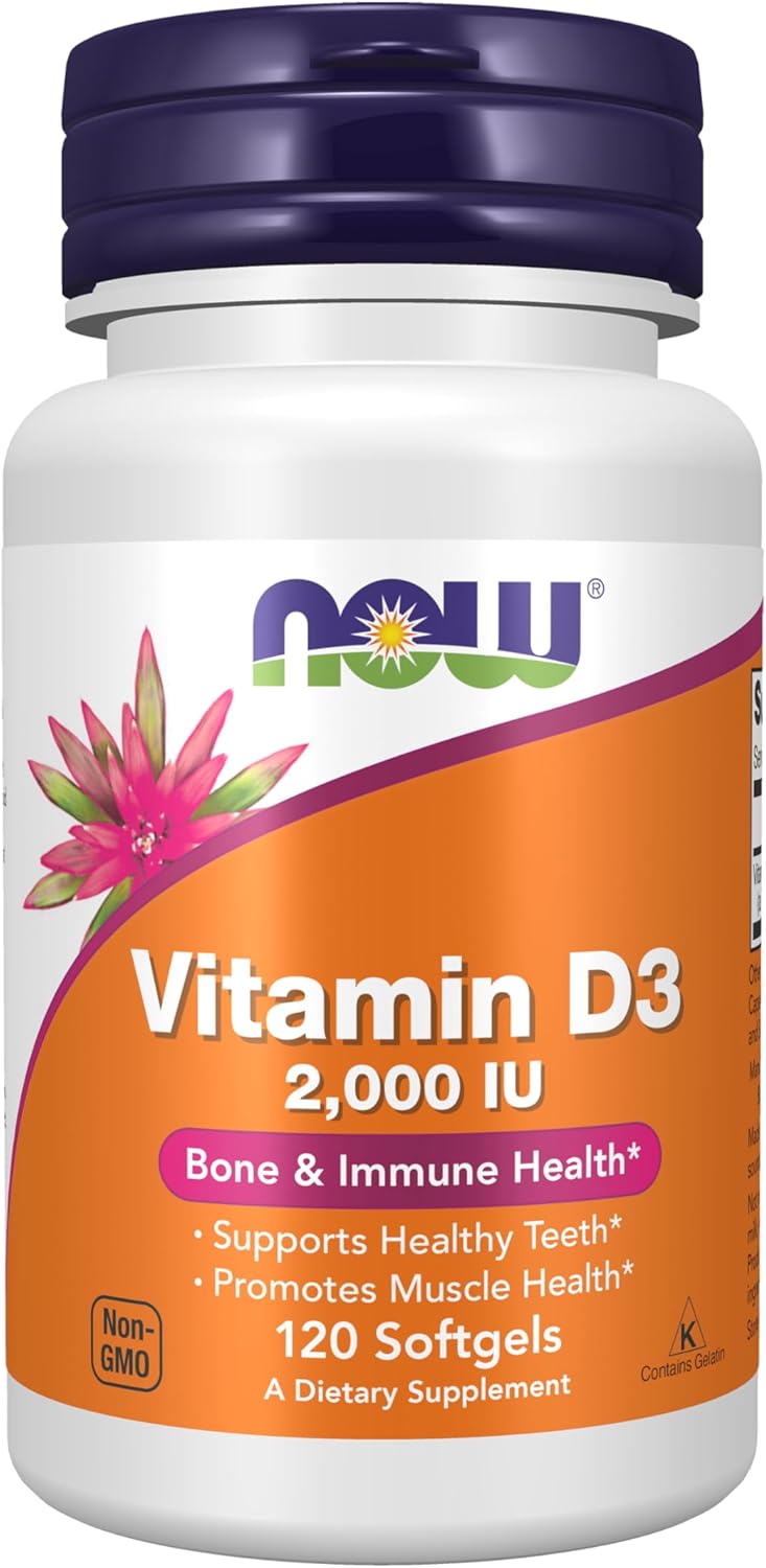 NOW Foods Vitamina D-3 2000 UI, Alta Potencia, 120 Cápsulas Blandas