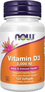 NOW Foods Vitamina D-3 2000 UI, Alta Potencia, 120 Cápsulas Blandas