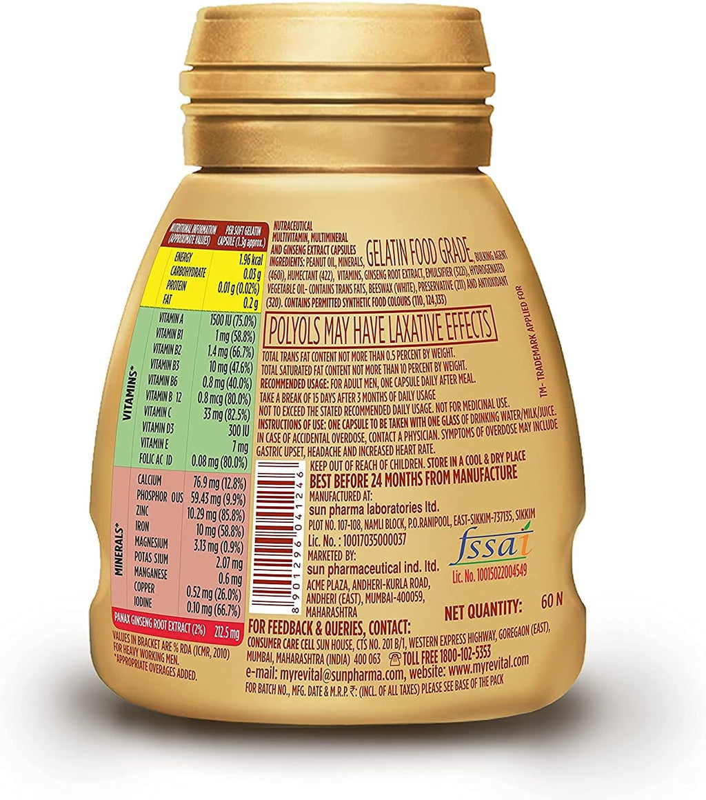 Revital H for Men - Multivitamínico con Ginseng Natural, 60 Cápsulas