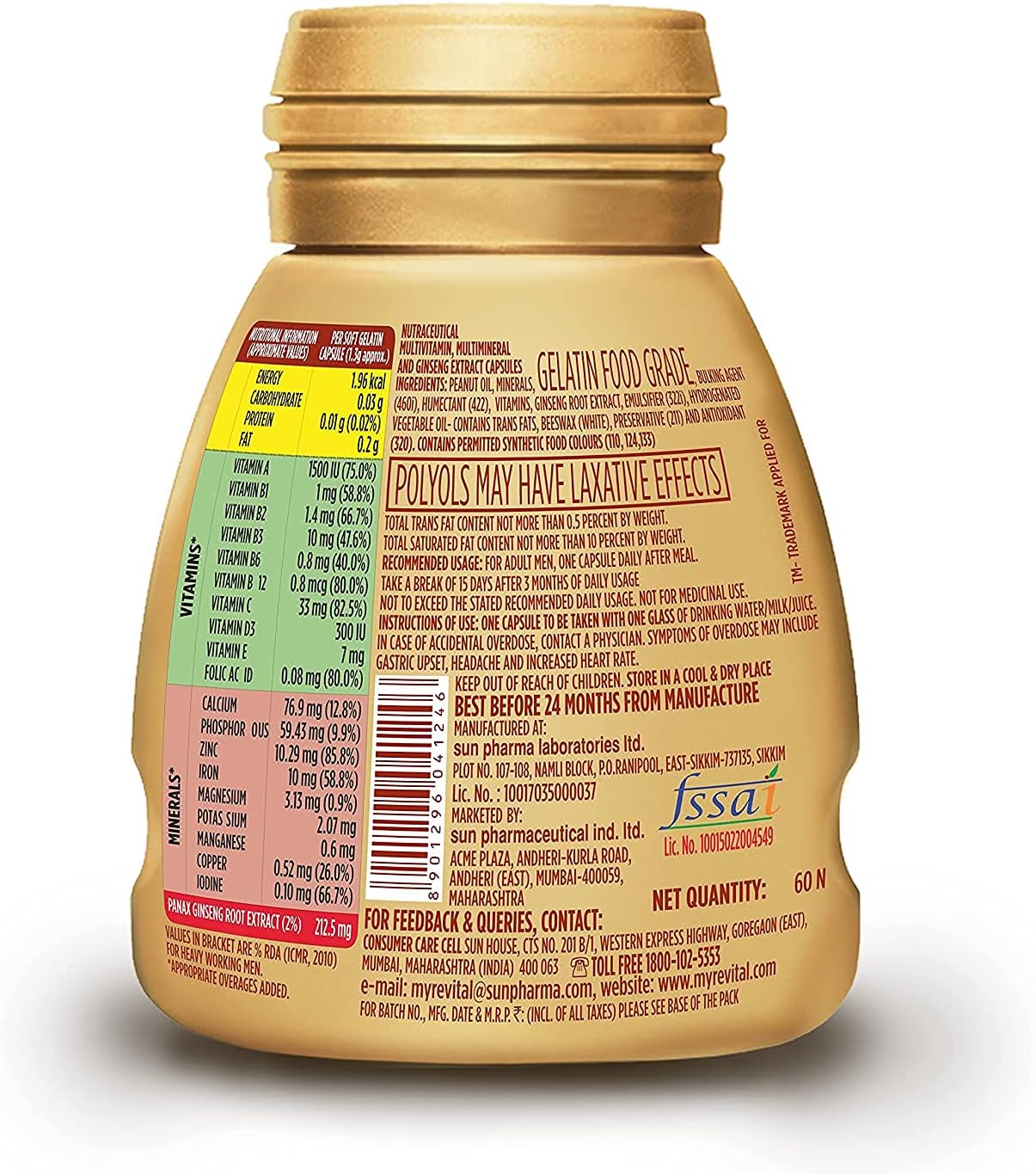 Revital H for Men - Multivitamínico con Ginseng Natural, 60 Cápsulas