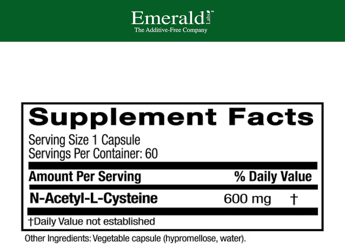 EMERALD LABS NAC 600mg - N-Acetil-L-Cisteína - Suplemento Vegano para Desintoxicación - 60 Cápsulas Vegetales (Suministro – Image 2