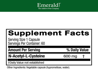 EMERALD LABS NAC 600mg - N-Acetil-L-Cisteína - Suplemento Vegano para Desintoxicación - 60 Cápsulas Vegetales (Suministro – Image 2