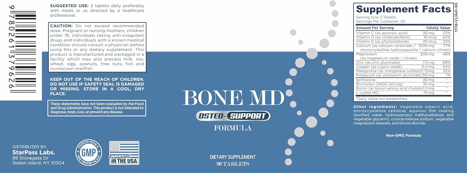 Bone MD Osteo Strength - Suplemento óseo para hombres y mujeres, 90 comprimidos