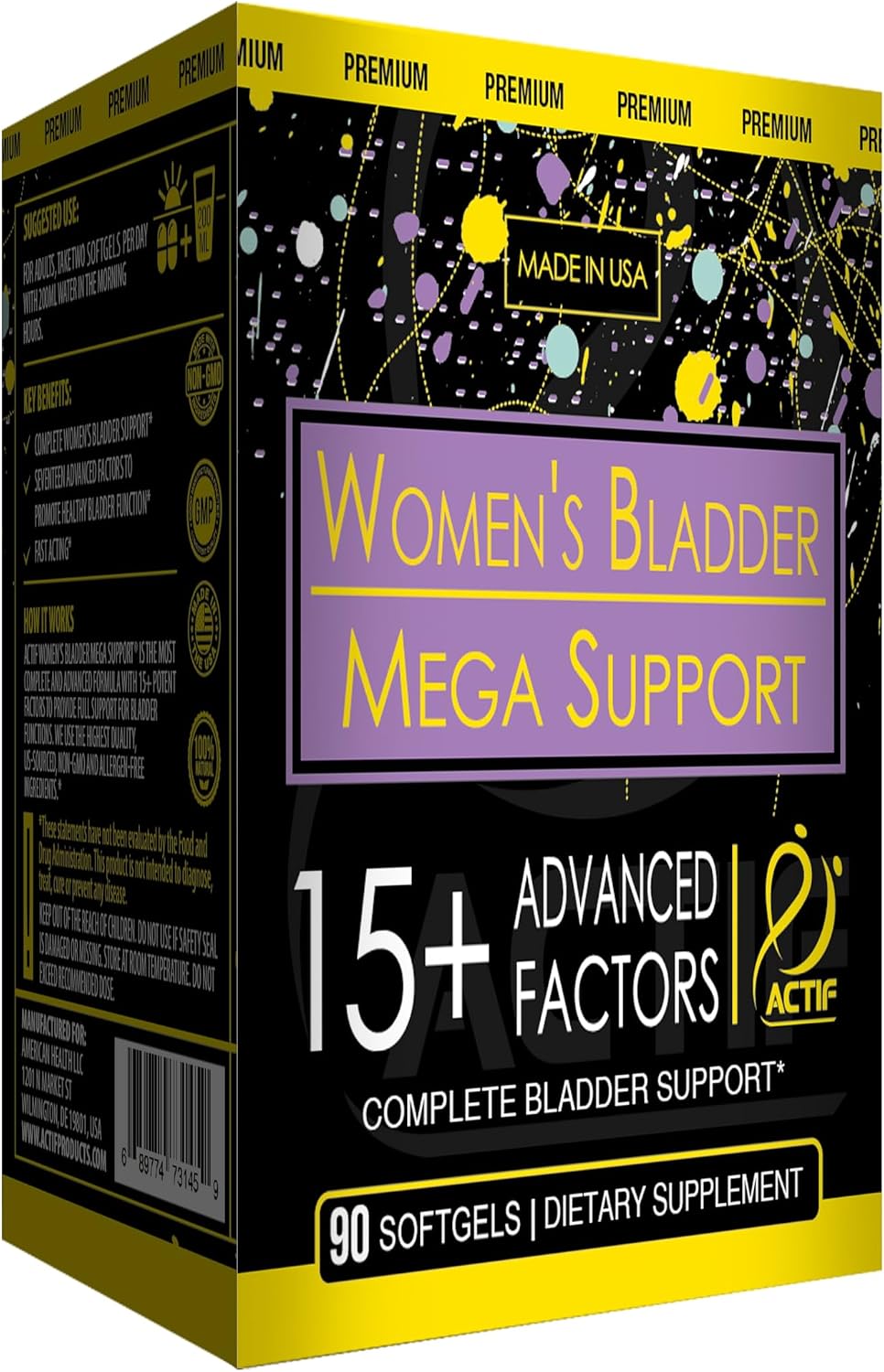 Actif Soporte de Vejiga Femenino con 15+ Factores - 120 Cápsulas