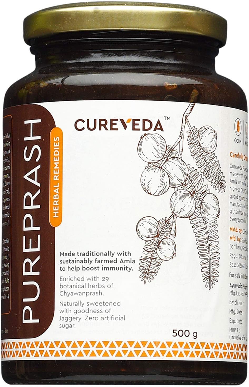 Veena Cureveda Pureprash Chyawanprash sin azúcar, a base de jaggery (500g)