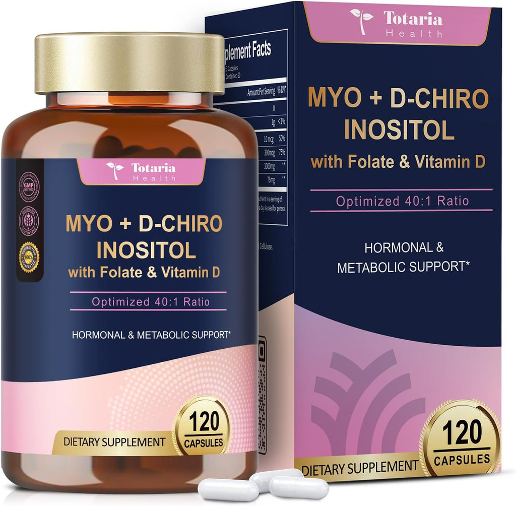 Totaria Myo-Inositol & D-Chiro Inositol 40:1 con Vitamina D3 y Folato - 120 Cápsulas Vegetales