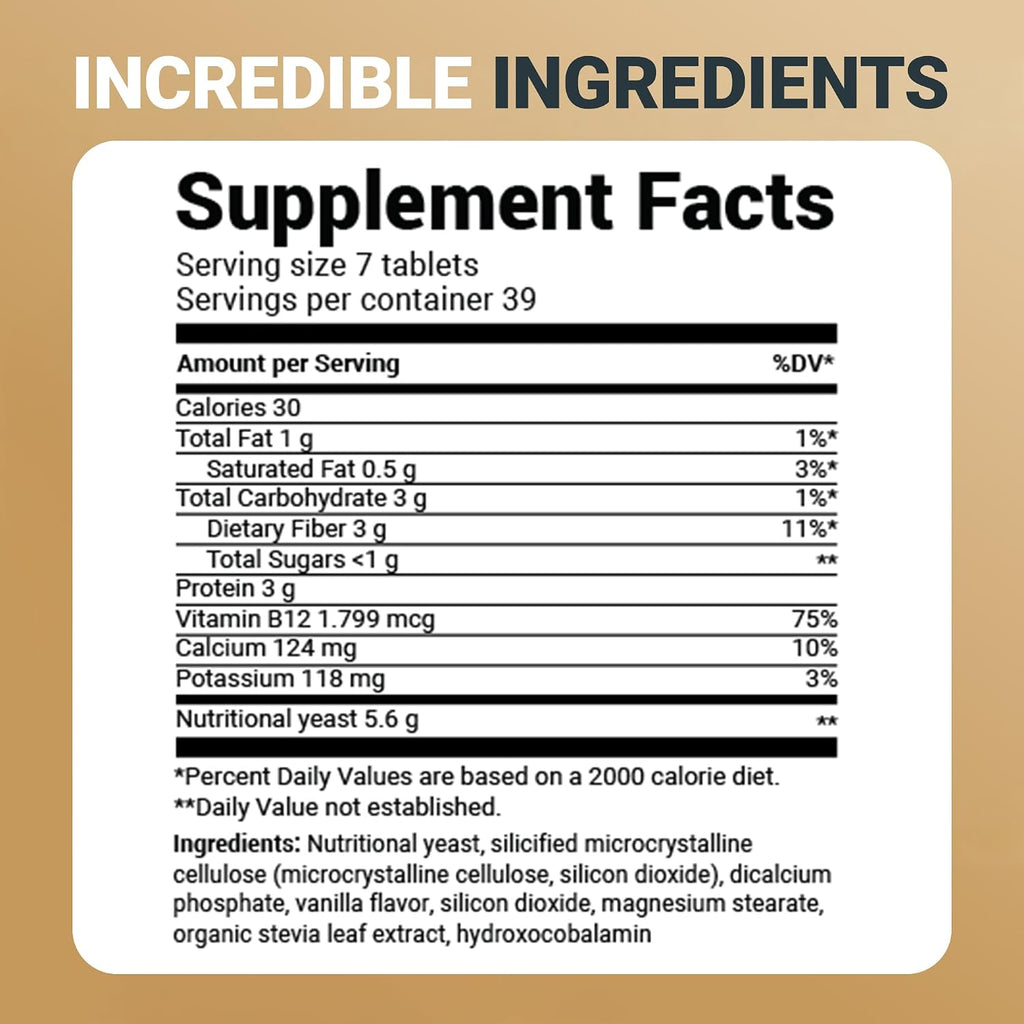 Dr. Berg Nutritionals Comprimidos de Levadura Nutricional con Vitamina B12 – Complejo B Completo – Sabor Vainilla Orgánica – 270 Comprimidos Veganos