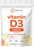 Micro Ingredients Vitamina D3 5.000 UI, 500 Cápsulas Blandas con Aceite de Coco Virgen | No Transgénico