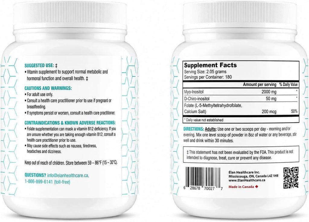 Suplemento Myo-Inositol y D-Chiro Inositol con Folato Activo - Ratio 40:1 - (180 dosis, 387g)