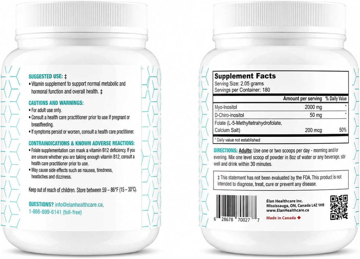 Suplemento Myo-Inositol y D-Chiro Inositol con Folato Activo - Ratio 40:1 - (180 dosis, 387g)