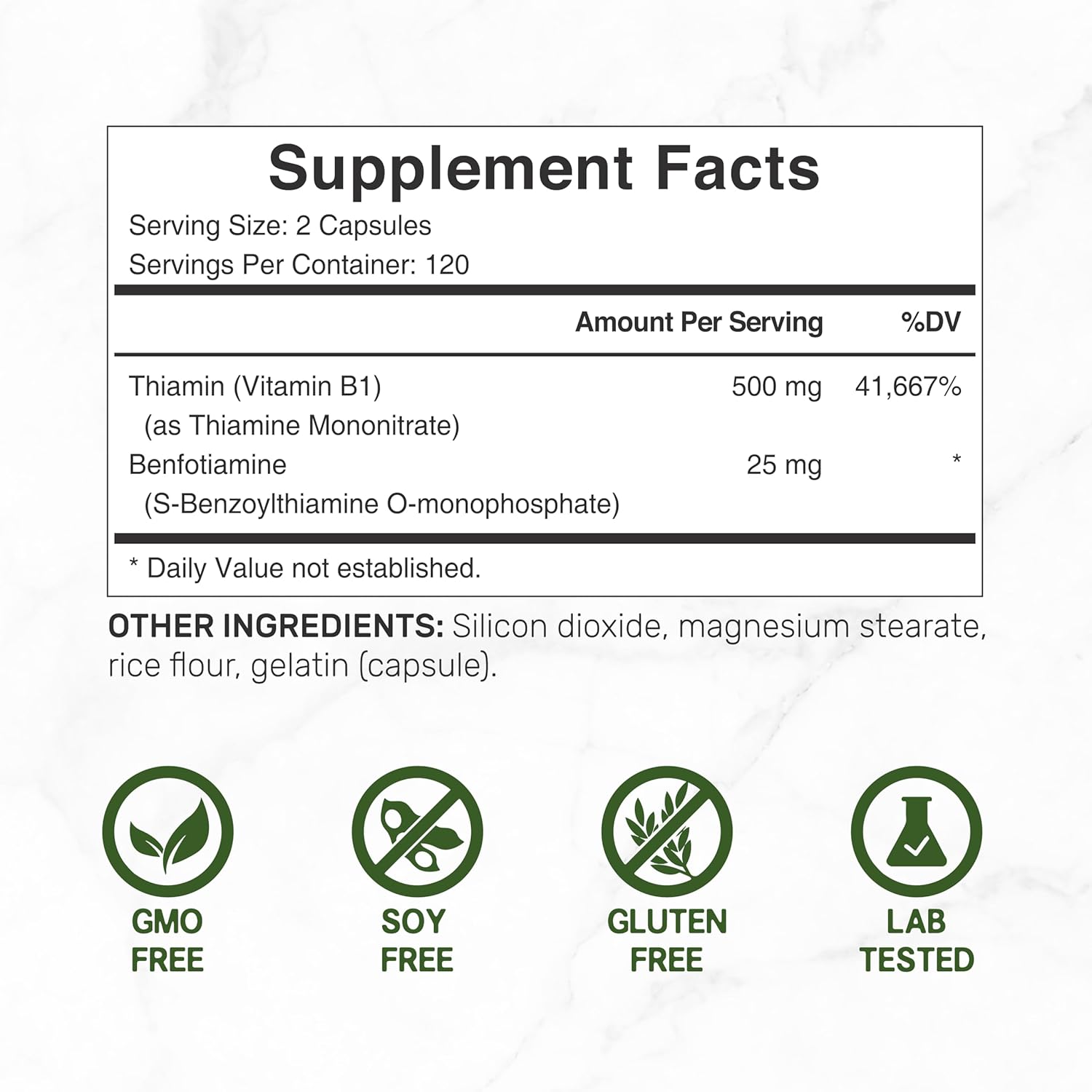 DEAL SUPPLEMENT Vitamina B1 500mg con Benfotiamina, 240 Cápsulas – Fórmula Mejorada 2 en 1