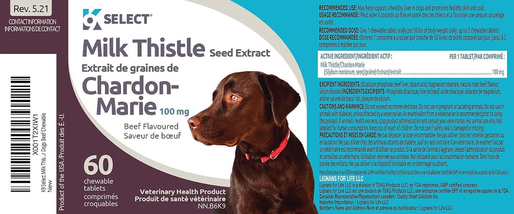 Suplemento de Cardo Mariano para Perros 100mg - 60 Comprimidos Sabor Ternera