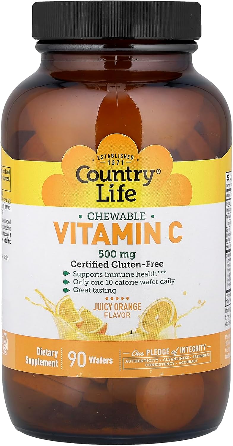 Country Life Vitamina C 500 mg Comprimidos Masticables Sabor Naranja - 90 Unidades