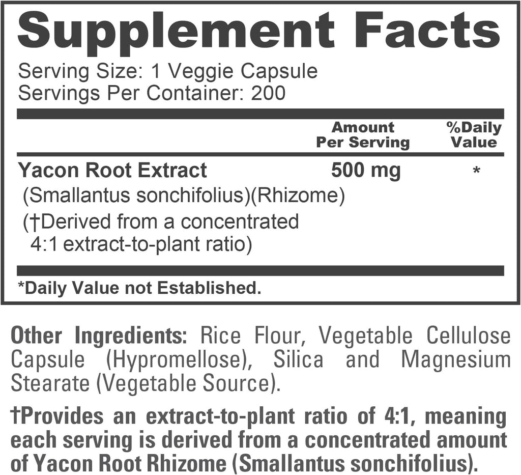 NusaPure Raíz de Yacón 500 mg, 200 Cápsulas Vegetales (No GMO, Vegano)