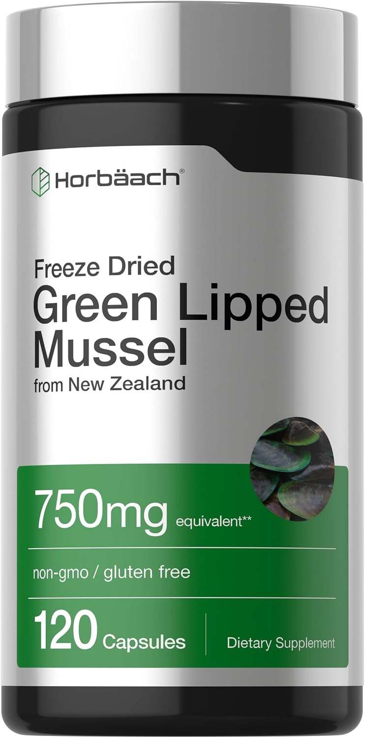 Horbäach Mejillón de Labios Verdes, 120 Cápsulas - Polvo Freeze-Dried de Nueva Zelanda