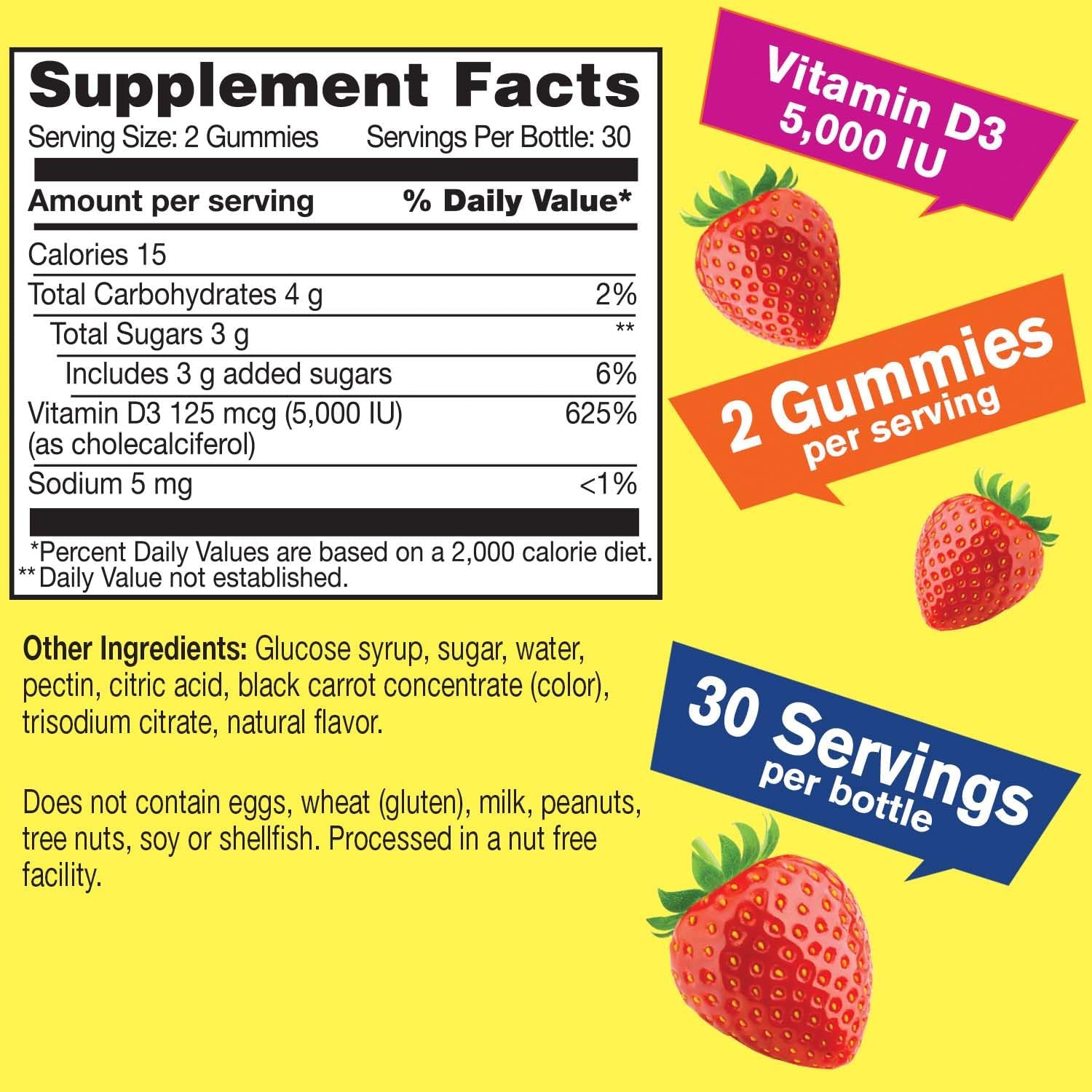 WellYeah Vitamina D3 5000 UI (125 mcg) Gominolas Extra Strength – Sabor Fresa – 60 Gominolas